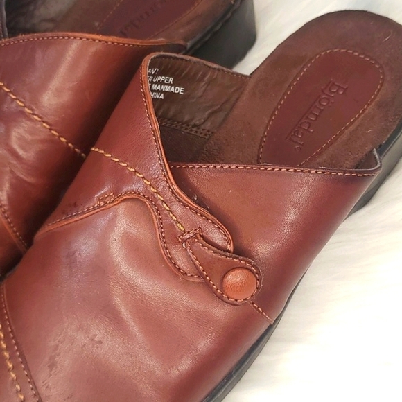 Bjorndal Ivy Brown Leather Monk Strap Cap Toe Clog Mule Shoe Womens 8M Casual - Picture 16 of 17